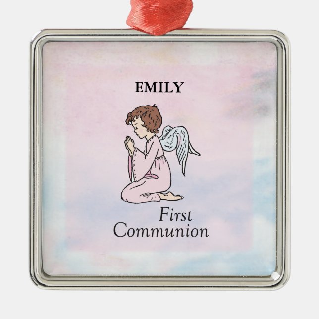 Ornamento De Metal Menina, Anjo da Primeira Comunhão (Frente)