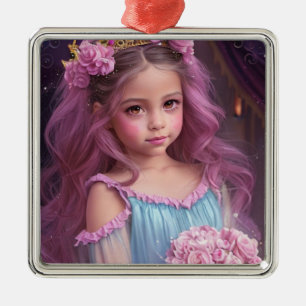 Ornamento De Metal Menina Bonita com Tiara Dourada