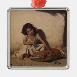 Ornamento De Metal Menina com bebê (Pobre Criança da Rua)