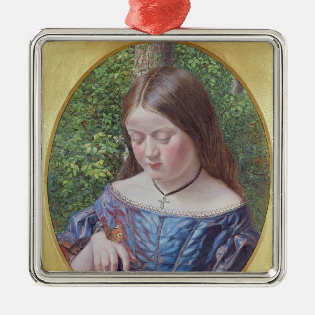 Ornamento De Metal Menina com uma borboleta (Frente)