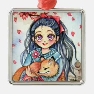 Ornamento De Metal Menina do quimono que guardara pouco Fox