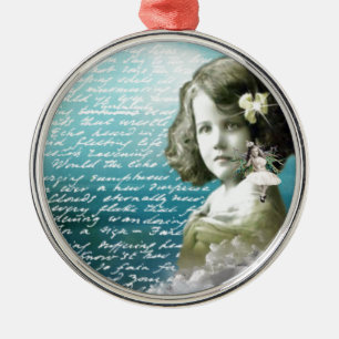 Ornamento De Metal Menina do vintage com anjo-da-guarda