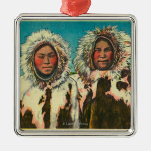 Ornamento De Metal Meninas Eskimo nativas em AlaskaState