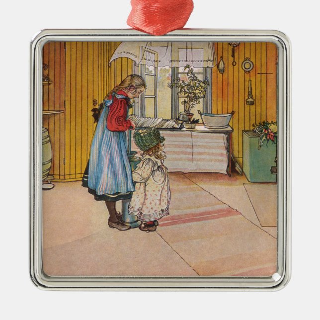 Ornamento De Metal Meninas na cozinha (Arte Sueca Clássica) (Frente)