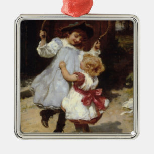 Ornamento De Metal Meninas pulando com corda pulando