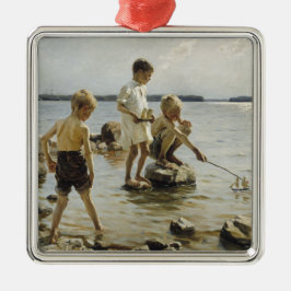 Ornamento De Metal Meninos Brincando na Praia (por Albert Edelfelt)