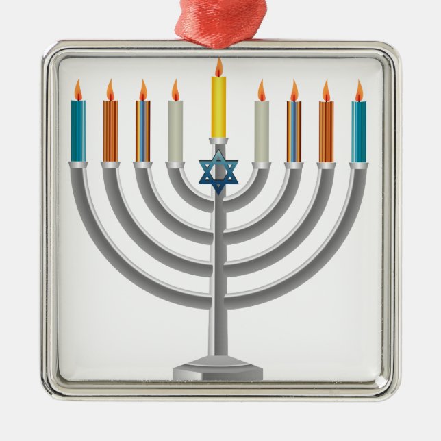 Ornamento De Metal Menorah de Hanukkah (Frente)