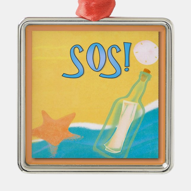 Ornamento De Metal Mensagem num frasco 1 (Frente)