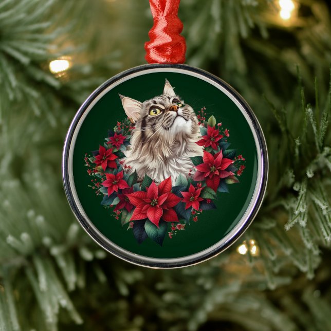 Ornamento De Metal Meowy Christmas Maine Coon Cat  (Árvore)
