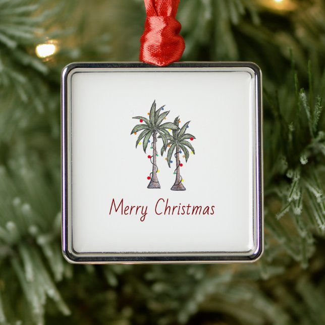 Ornamento De Metal Merry Christmas Tropical Beach Palm Trees  (Árvore)