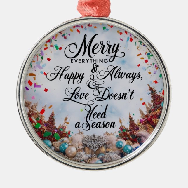 Ornamento De Metal Merry Everything & Happy Always” Premium Round  (Frente)