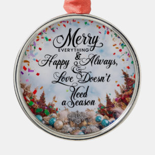 Ornamento De Metal “Merry Everything & Happy Always” Rodada Premium 