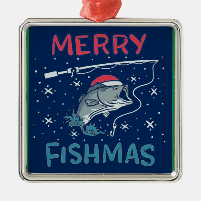 Ornamento De Metal Merry Fishmas Christmas Fishing (Frente)