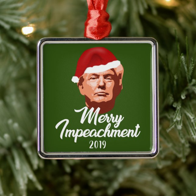 ORNAMENTO DE METAL MERRY IMPEACHMENT 2019 TRUMP SANTA HAT (Árvore)