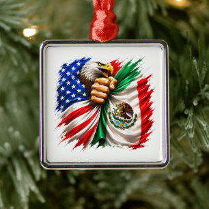 Ornamento De Metal Mês da Herança Hispânica Bandeira EUA México