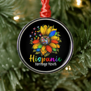 Ornamento De Metal Mês da Herança Hispânica Países Latinos Girassol