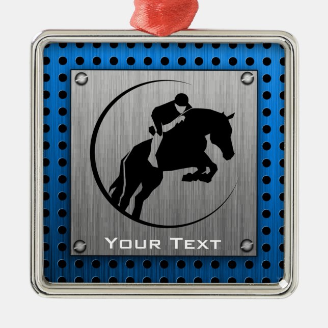 Ornamento De Metal Metal-olhar escovado; Equestrian azul (Frente)