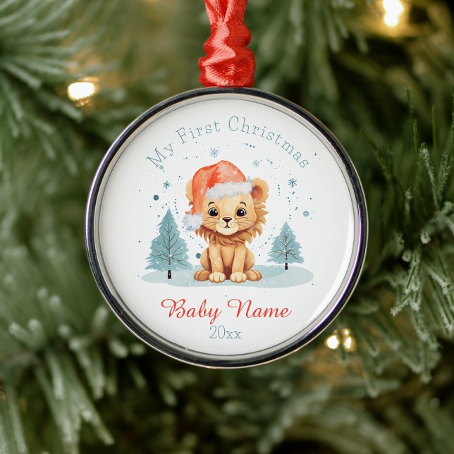 Ornamento De Metal Meu Primeiro Natal Bebê Lion Nome Personalizado (Criador carregado)