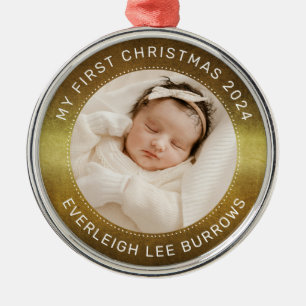 Ornamento De Metal Meu Primeiro Natal Branco Personalizado Foto do Be