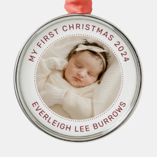 Ornamento De Metal Meu Primeiro Natal Branco Personalizado Foto do Be