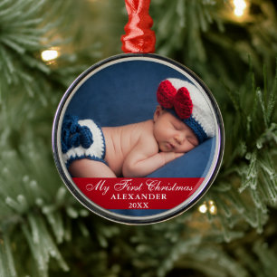 Ornamento De Metal Meu Primeiro Natal - Foto Vermelha