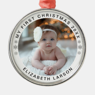 Ornamento De Metal Meu Primeiro Natal Personalizado Foto de Bebê em M