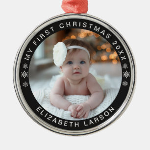 Ornamento De Metal Meu Primeiro Natal Personalizado Foto do Bebê Pret