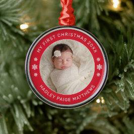 Ornamento De Metal Meu Primeiro Natal Red Personalized Baby Photo