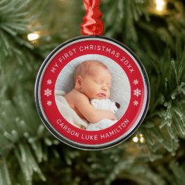 Ornamento De Metal Meu Primeiro Natal Red Personalized Baby Photo