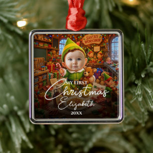 Ornamento De Metal Meu Primeiro Natal Santas Pequeno Ajuda Foto