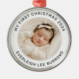 Ornamento De Metal Meu Primeiro Natal White Personalised Baby Photo