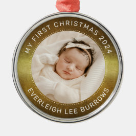 Ornamento De Metal Meu Primeiro Natal White Personalised Baby Photo