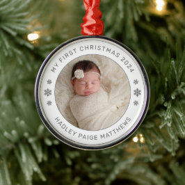 Ornamento De Metal Meu Primeiro Natal White Personalised Baby Photo
