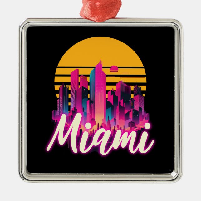 Ornamento De Metal Miami no pôr do sol (Frente)