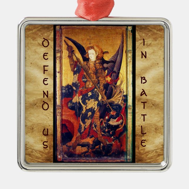 Ornamento De Metal Michael Vanquishing Devil como Cavaleiro Medieval (Frente)