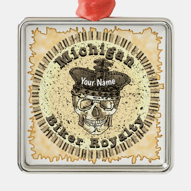 Ornamento De Metal Michigan Biker (Frente)