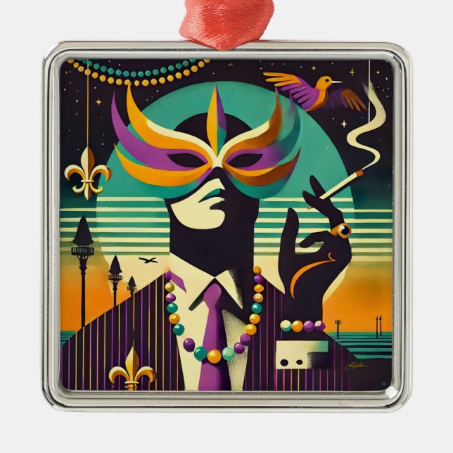 Ornamento De Metal Mid Century Retro 60s Mardi Gras The Smoking Man (Frente)