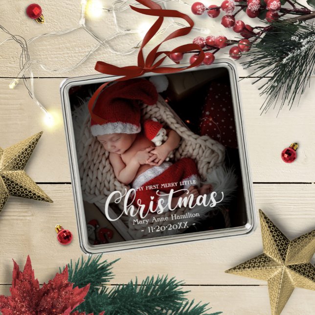 Ornamento De Metal Minha primeira Feliz, pequena foto do bebê recém-n (Criador carregado)