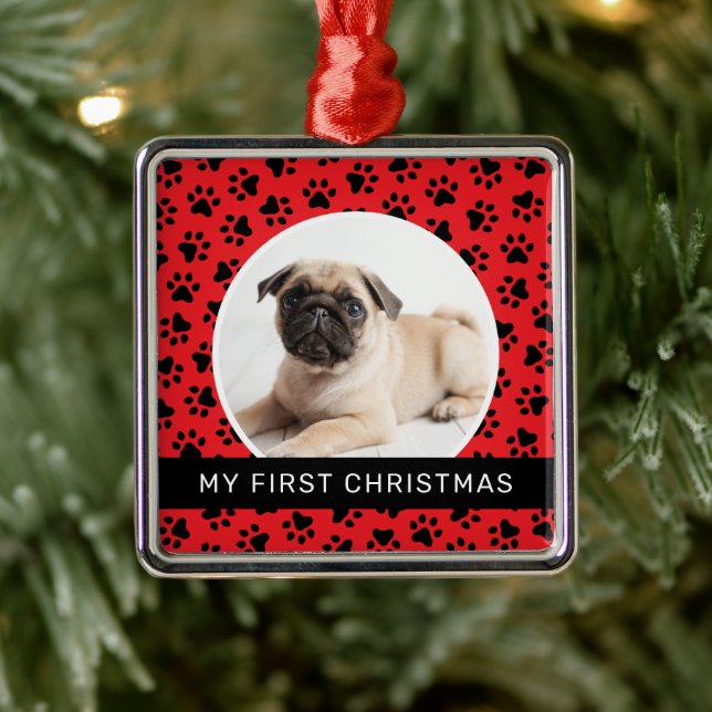 Ornamento De Metal Minha Primeira Foto Personalizada De Puppy Vermelh (Árvore)