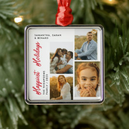 Ornamento De Metal Minimal Happiest Holidays Script Family 4 Photos