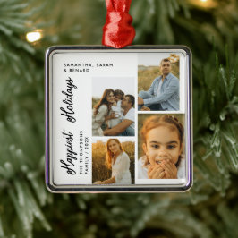 Ornamento De Metal Minimal Happiest Holidays Script Family 4 Photos