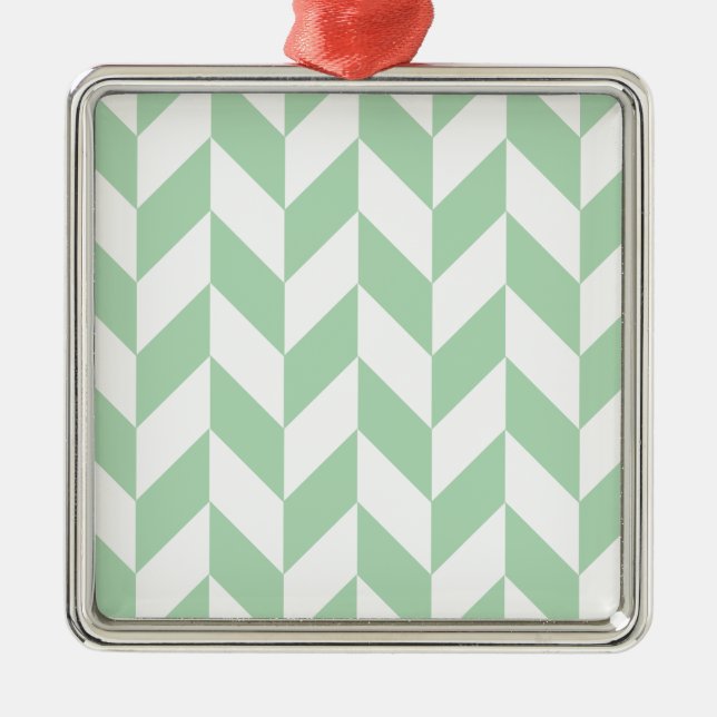 Ornamento De Metal Mint Green Herringbone Pattern (Frente)