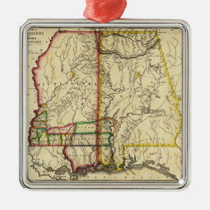 Ornamento De Metal Mississippi e mapa de AlabamaPanoramic