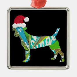 Ornamento De Metal Mixed media collage art DOG PUPPY in Santa Hat