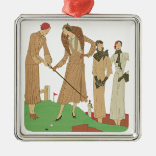 Ornamento De Metal Moda dos Anos 1920 Senhoras Elegantes Jogando Golf