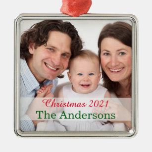 Ornamento De Metal modelo de foto da família Holiday personalizado