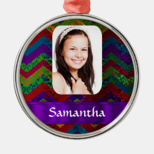 Ornamento De Metal Modelo de foto personalizado Hippy color chevron