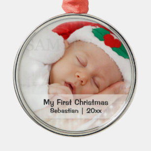 Ornamento De Metal Modelo personalizado primeiro Natal da foto do