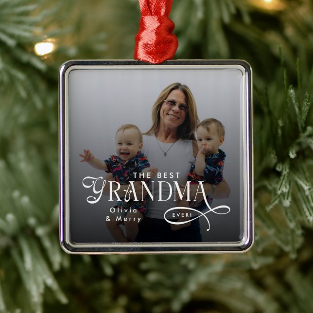 Ornamento De Metal Modern Best Grandma Ever Photo Personalized (Árvore)