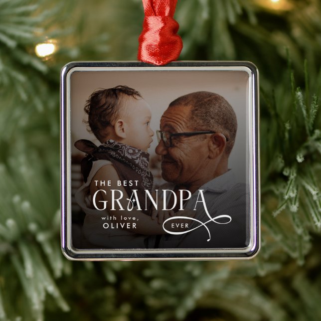 Ornamento De Metal Modern Best GrandPa Ever Photo Personalized (Árvore)